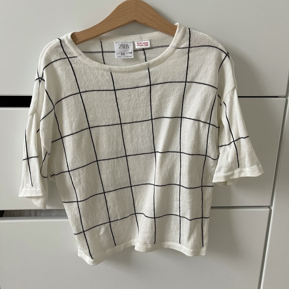 Zara Black & White Plaid Knit Shirt Ecru | size 3-4